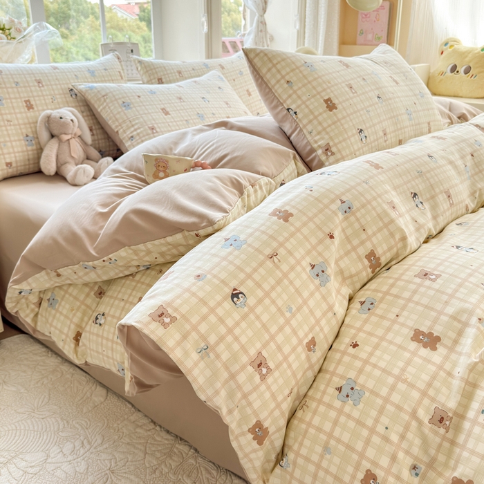 91家纺网 家纺一手货源 找家纺 诗黛尔 2026新款学生季仙女小花卉植物卡通云朵棉四件套三件套（二） 动物派对