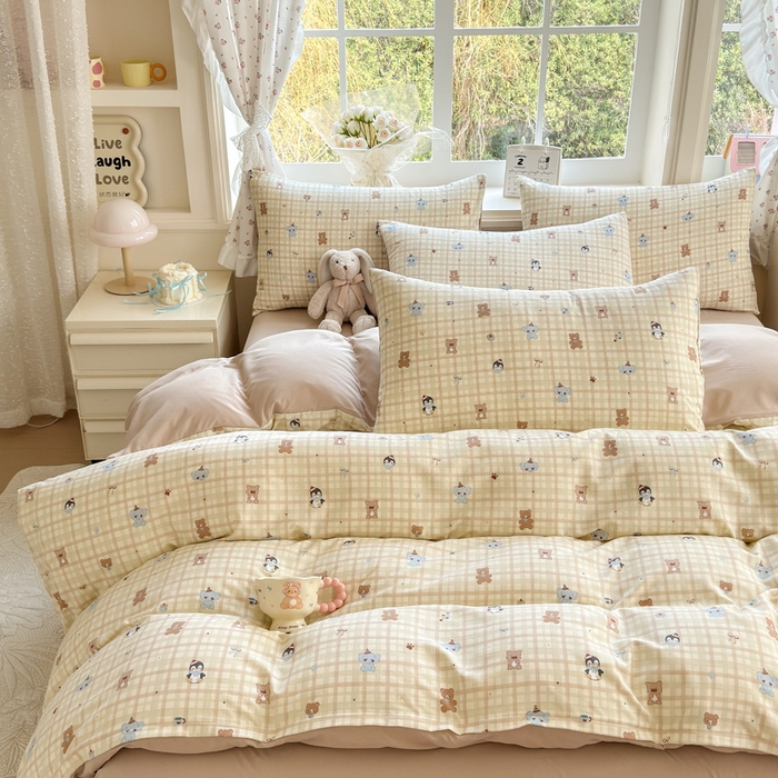 91家纺网 家纺一手货源 找家纺 诗黛尔 2026新款学生季仙女小花卉植物卡通云朵棉四件套三件套（二） 动物派对