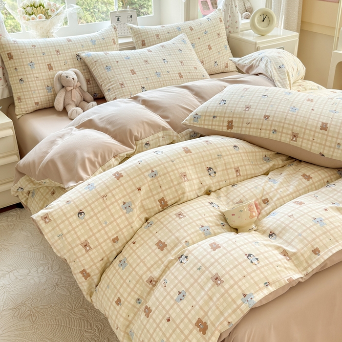 91家纺网 家纺一手货源 找家纺 诗黛尔 2026新款学生季仙女小花卉植物卡通云朵棉四件套三件套（二） 动物派对