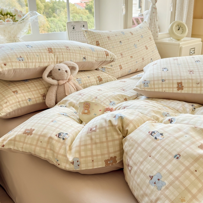 91家纺网 家纺一手货源 找家纺 诗黛尔 2026新款学生季仙女小花卉植物卡通云朵棉四件套三件套（二） 动物派对