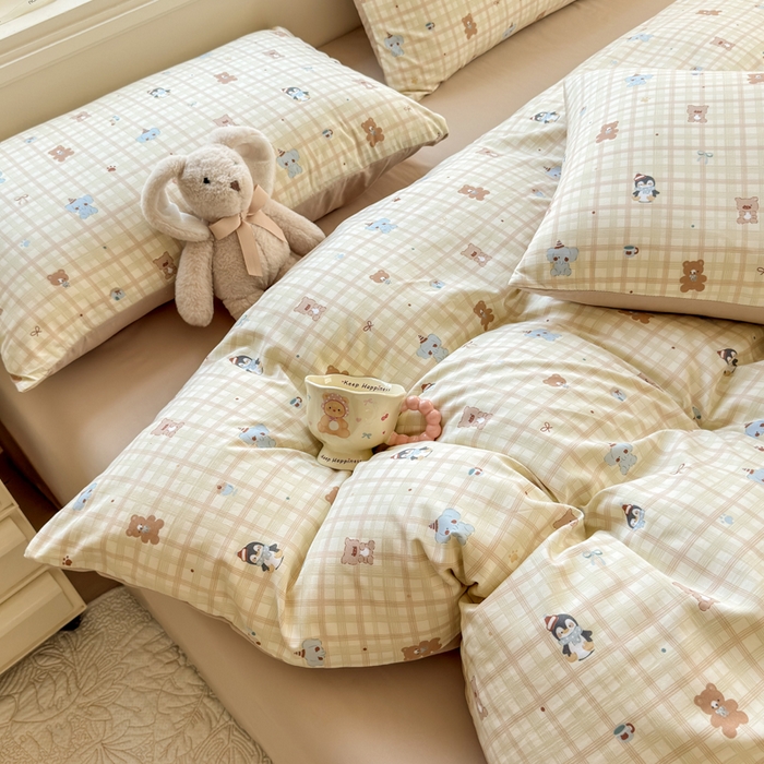 91家纺网 家纺一手货源 找家纺 诗黛尔 2026新款学生季仙女小花卉植物卡通云朵棉四件套三件套（二） 动物派对