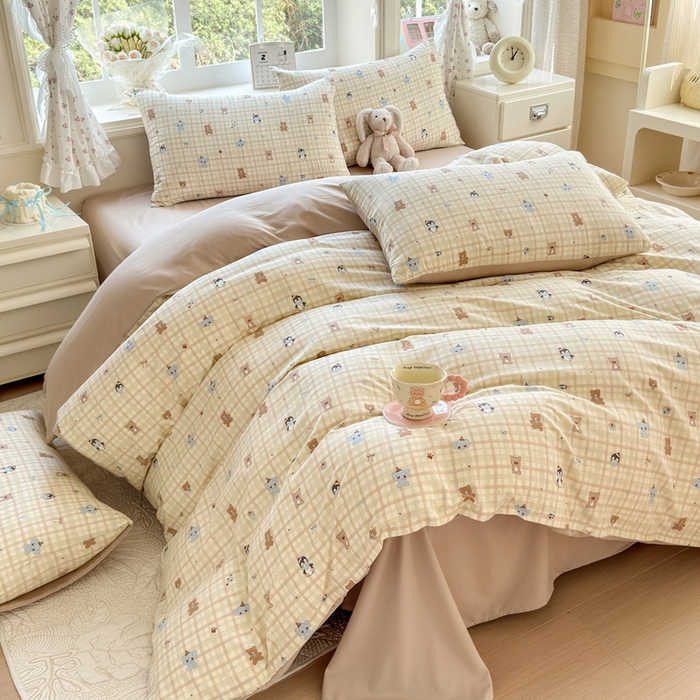 91家纺网 家纺一手货源 找家纺 诗黛尔 2026新款学生季仙女小花卉植物卡通云朵棉四件套三件套（二） 动物派对