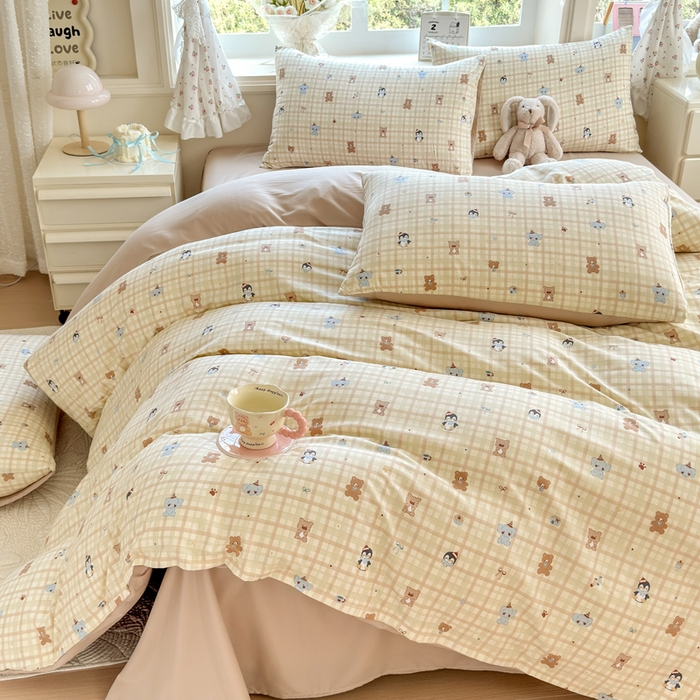 91家纺网 家纺一手货源 找家纺 诗黛尔 2026新款学生季仙女小花卉植物卡通云朵棉四件套三件套（二） 动物派对