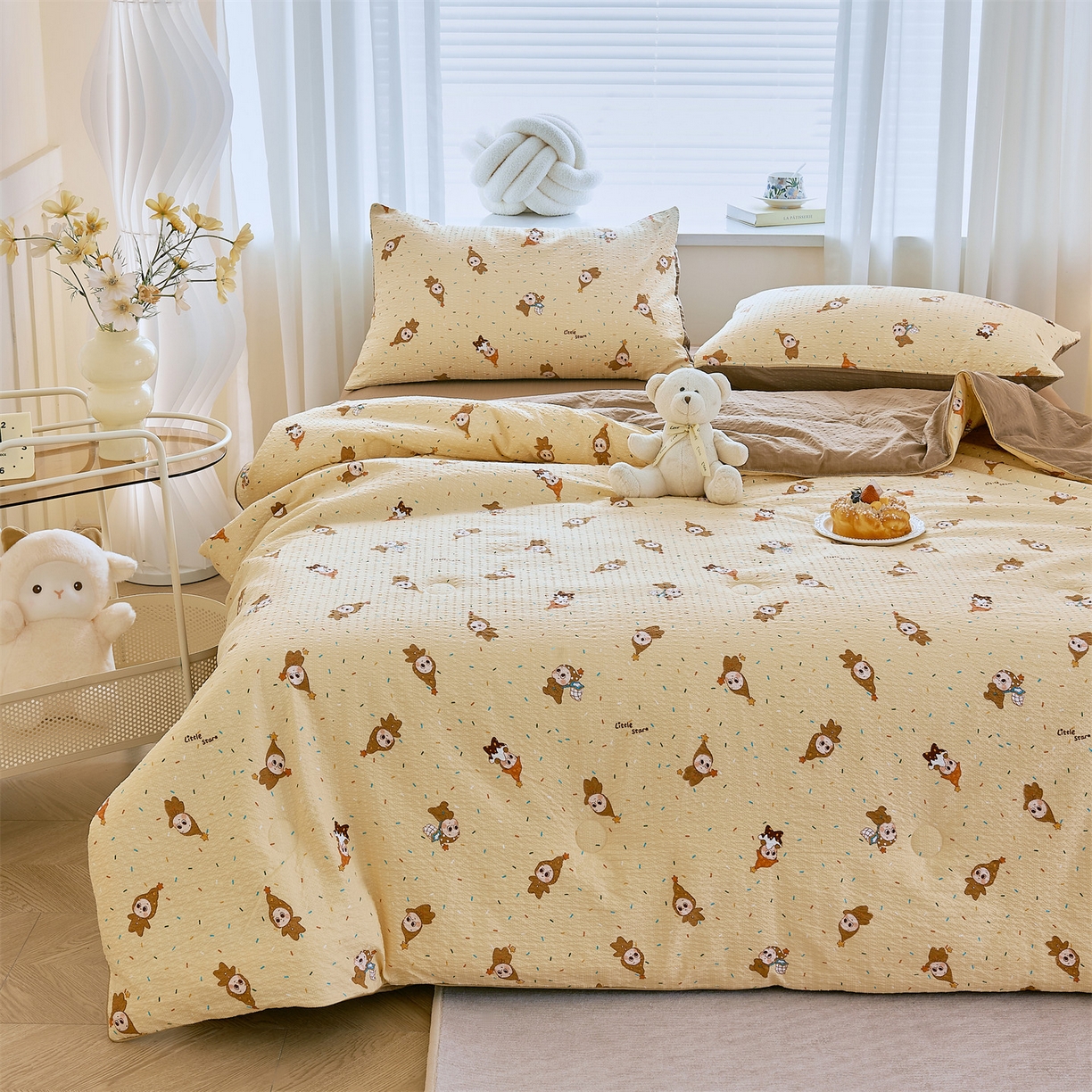 91家纺网 家纺一手货源 找家纺 铺尚美家纺 2026新款泡芙棉夏被四件套泡芙纱单夏被空调被夏凉被-印花 星星糖豆