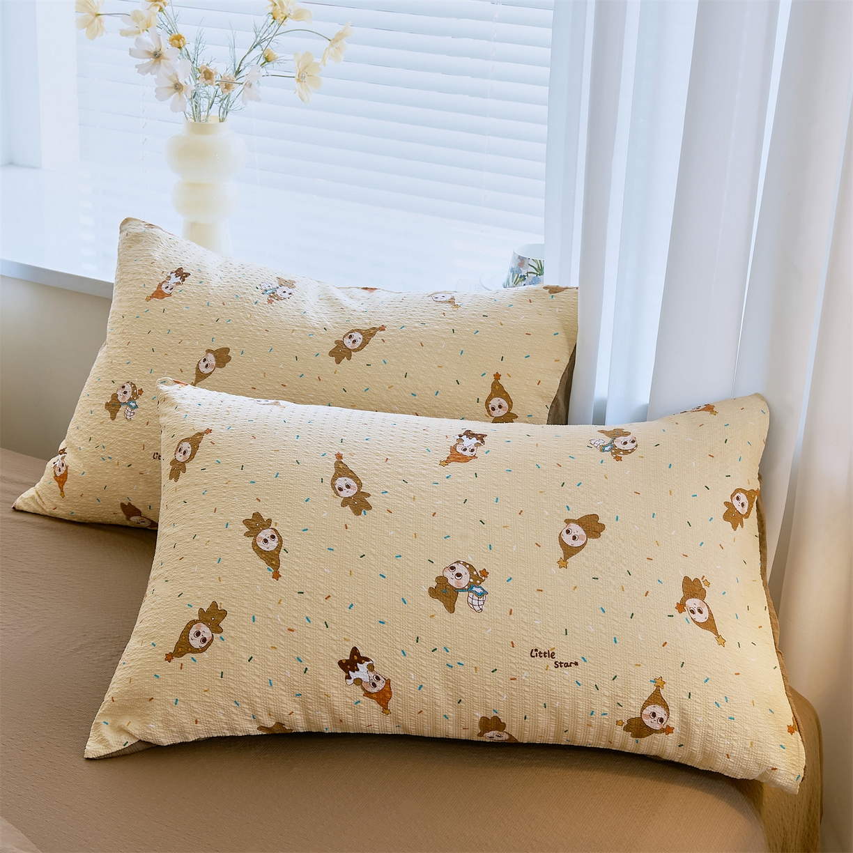 91家纺网 家纺一手货源 找家纺 铺尚美家纺 2026新款泡芙棉夏被四件套泡芙纱单夏被空调被夏凉被-印花 星星糖豆