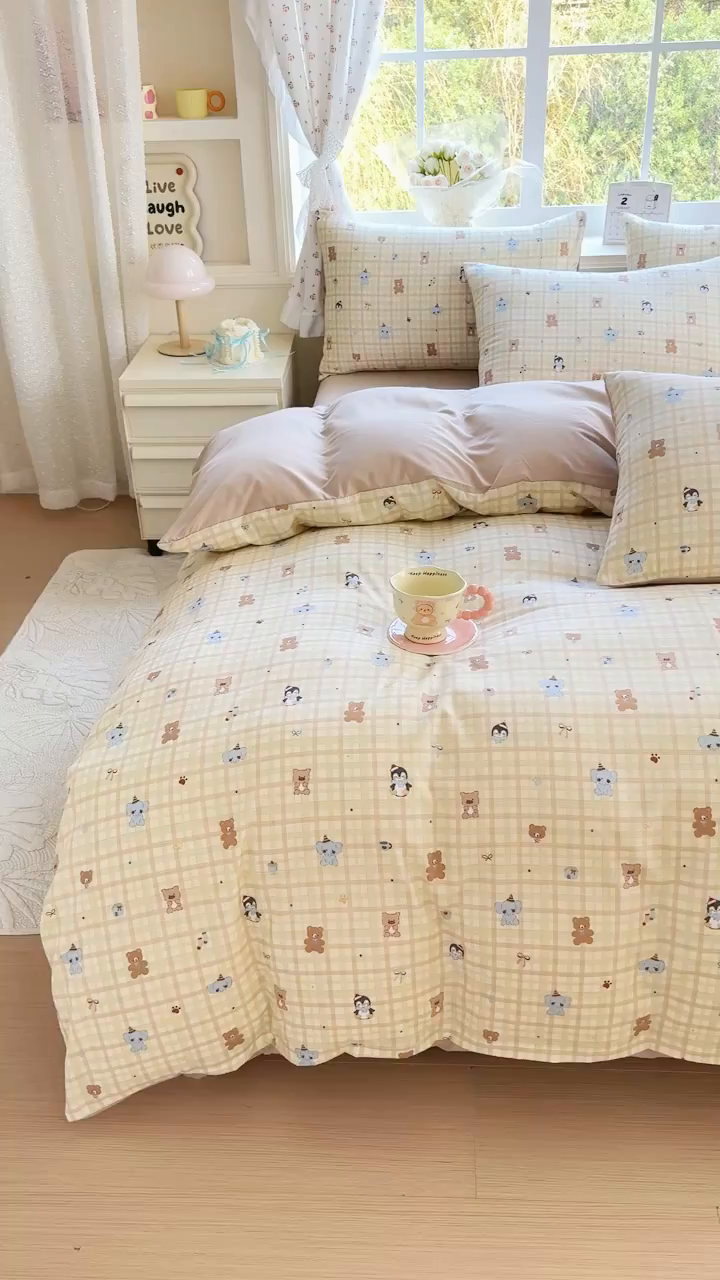 91家纺网 家纺一手货源 找家纺 诗黛尔 2026新款学生季仙女小花卉植物卡通云朵棉四件套三件套（二） 动物派对