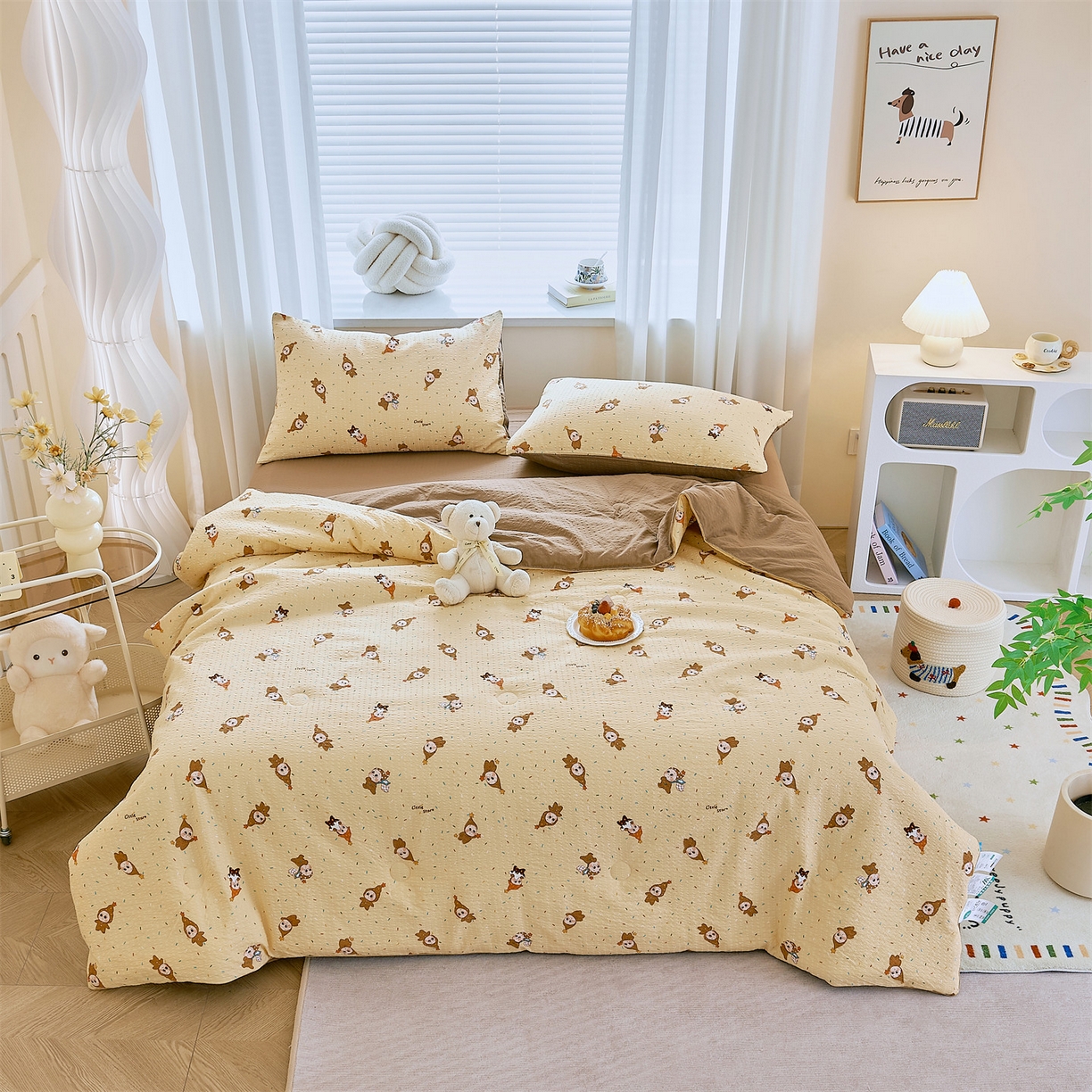 91家纺网 家纺一手货源 找家纺 铺尚美家纺 2026新款泡芙棉夏被四件套泡芙纱单夏被空调被夏凉被-印花 星星糖豆