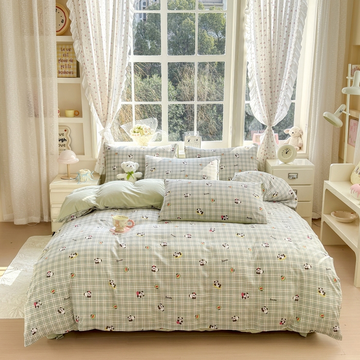 诗黛尔 2026新款学生季仙女小花卉植物卡通云朵棉四件套三件套（二） 快乐熊猫