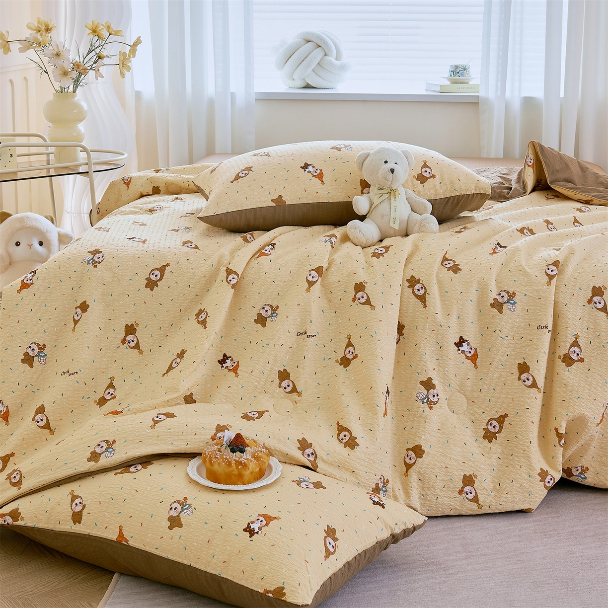 91家纺网 家纺一手货源 找家纺 铺尚美家纺 2026新款泡芙棉夏被四件套泡芙纱单夏被空调被夏凉被-印花 星星糖豆