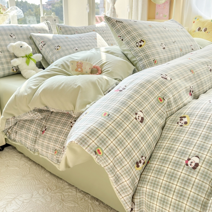 91家纺网 家纺一手货源 找家纺 诗黛尔 2026新款学生季仙女小花卉植物卡通云朵棉四件套三件套（二） 快乐熊猫