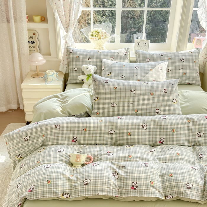 91家纺网 家纺一手货源 找家纺 诗黛尔 2026新款学生季仙女小花卉植物卡通云朵棉四件套三件套（二） 快乐熊猫