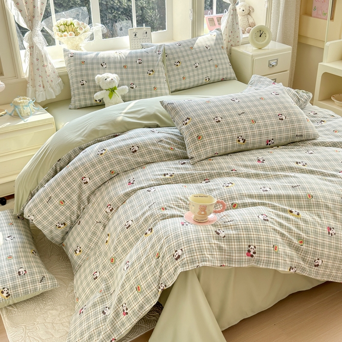 91家纺网 家纺一手货源 找家纺 诗黛尔 2026新款学生季仙女小花卉植物卡通云朵棉四件套三件套（二） 快乐熊猫