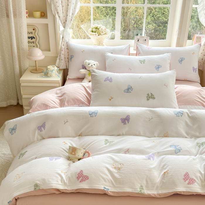 91家纺网 家纺一手货源 找家纺 诗黛尔 2026新款学生季仙女小花卉植物卡通云朵棉四件套三件套（二） 洛可可