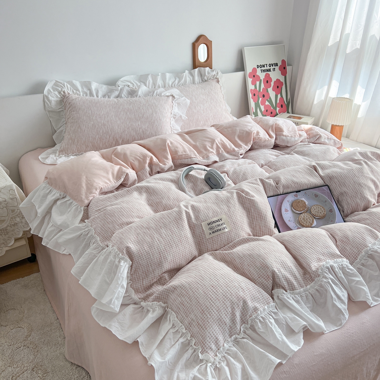 91家纺网 家纺一手货源 找家纺 （总）晨曦家纺 2026新款荷叶花边雪尼尔提花四件套可水洗棉四件套少女风