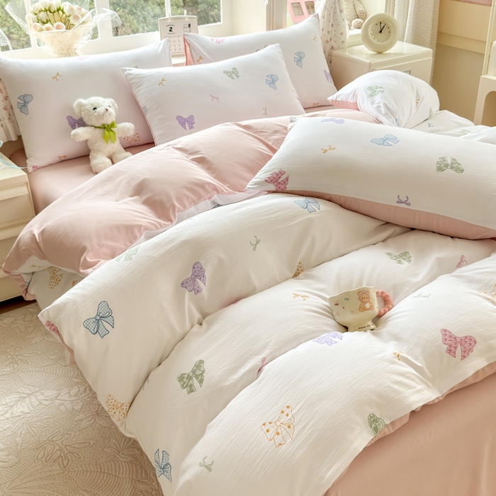 91家纺网 家纺一手货源 找家纺 诗黛尔 2026新款学生季仙女小花卉植物卡通云朵棉四件套三件套（二） 洛可可