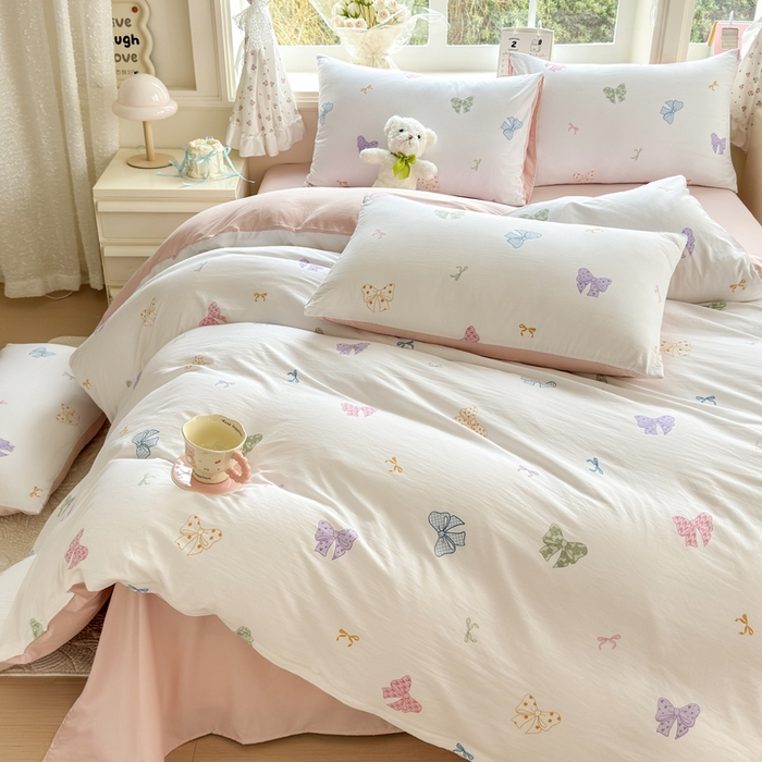 91家纺网 家纺一手货源 找家纺 诗黛尔 2026新款学生季仙女小花卉植物卡通云朵棉四件套三件套（二） 洛可可