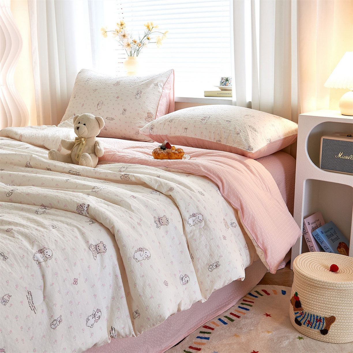 91家纺网 家纺一手货源 找家纺 铺尚美家纺 2026新款泡芙棉夏被四件套泡芙纱单夏被空调被夏凉被-印花 悦悦小兔