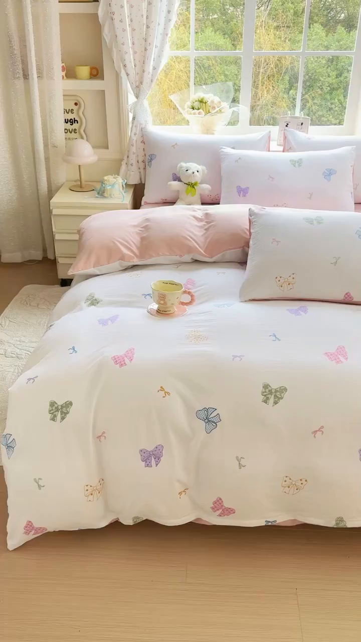 91家纺网 家纺一手货源 找家纺 诗黛尔 2026新款学生季仙女小花卉植物卡通云朵棉四件套三件套（二） 洛可可