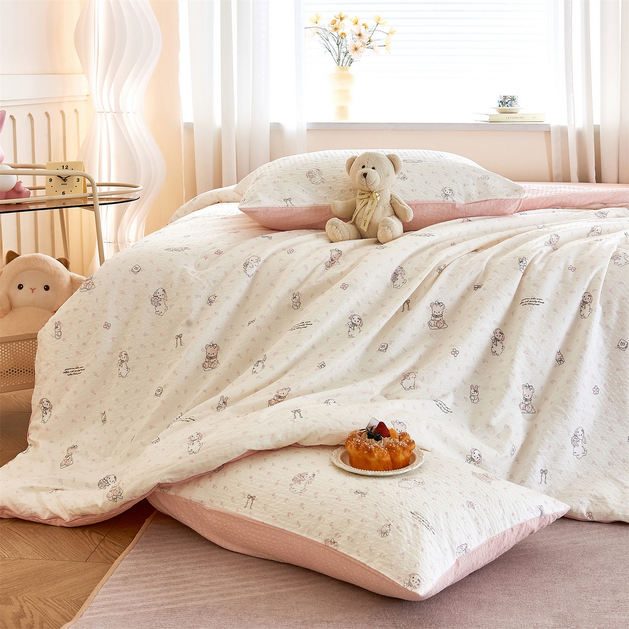 91家纺网 家纺一手货源 找家纺 铺尚美家纺 2026新款泡芙棉夏被四件套泡芙纱单夏被空调被夏凉被-印花 悦悦小兔