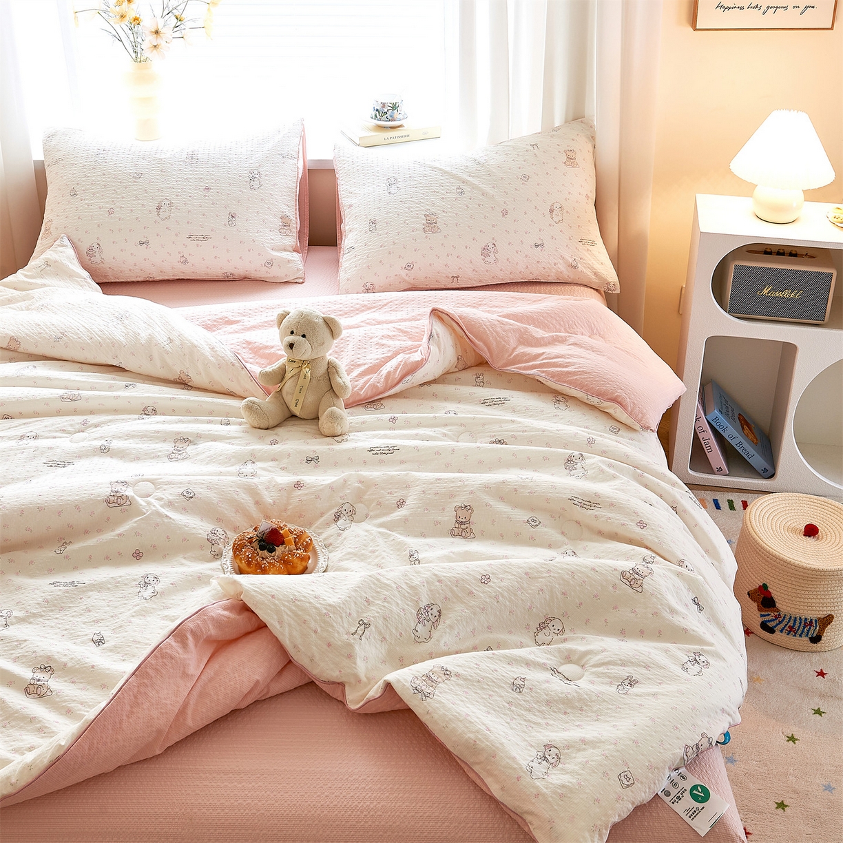 91家纺网 家纺一手货源 找家纺 铺尚美家纺 2026新款泡芙棉夏被四件套泡芙纱单夏被空调被夏凉被-印花 悦悦小兔