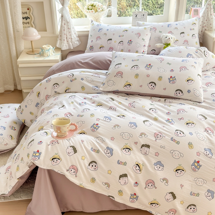 91家纺网 家纺一手货源 找家纺 诗黛尔 2026新款学生季仙女小花卉植物卡通云朵棉四件套三件套（二） 萌系妙妙屋