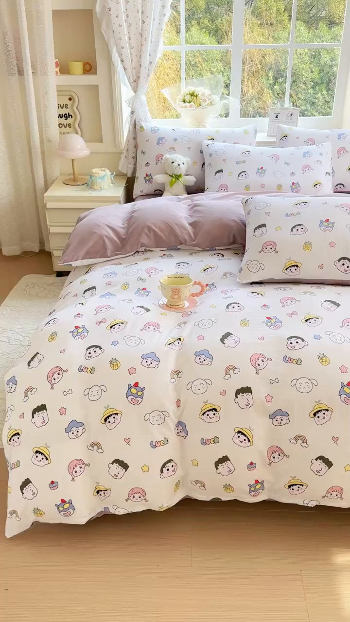 91家纺网 家纺一手货源 找家纺 诗黛尔 2026新款学生季仙女小花卉植物卡通云朵棉四件套三件套（二） 萌系妙妙屋