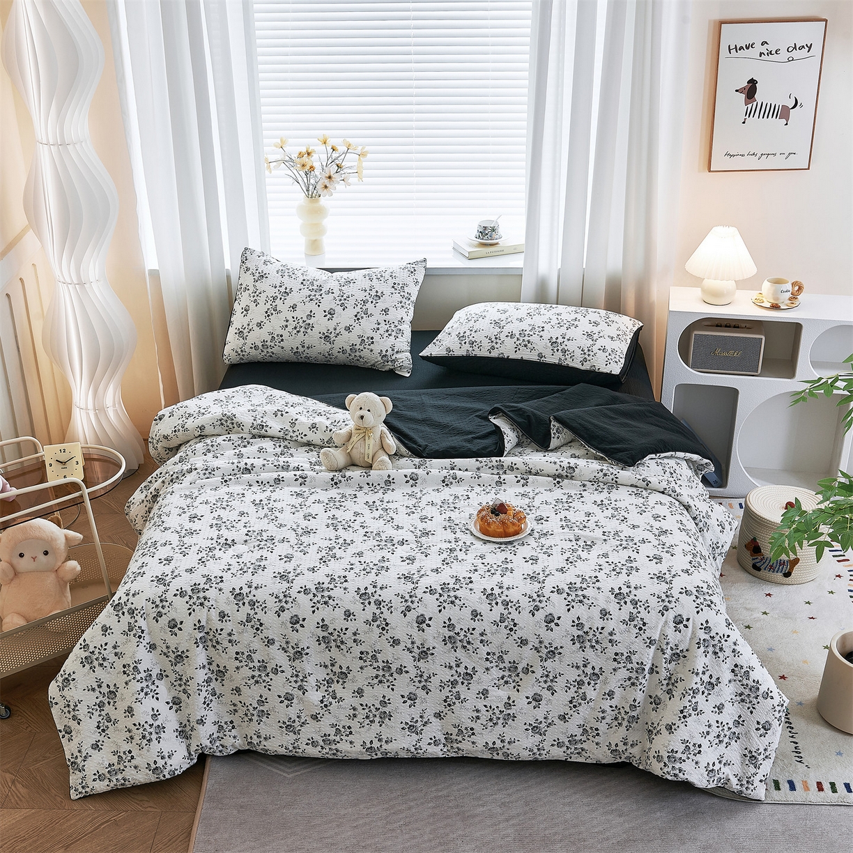 91家纺网 家纺一手货源 找家纺 铺尚美家纺 2026新款泡芙棉夏被四件套泡芙纱单夏被空调被夏凉被-印花 织闻花香