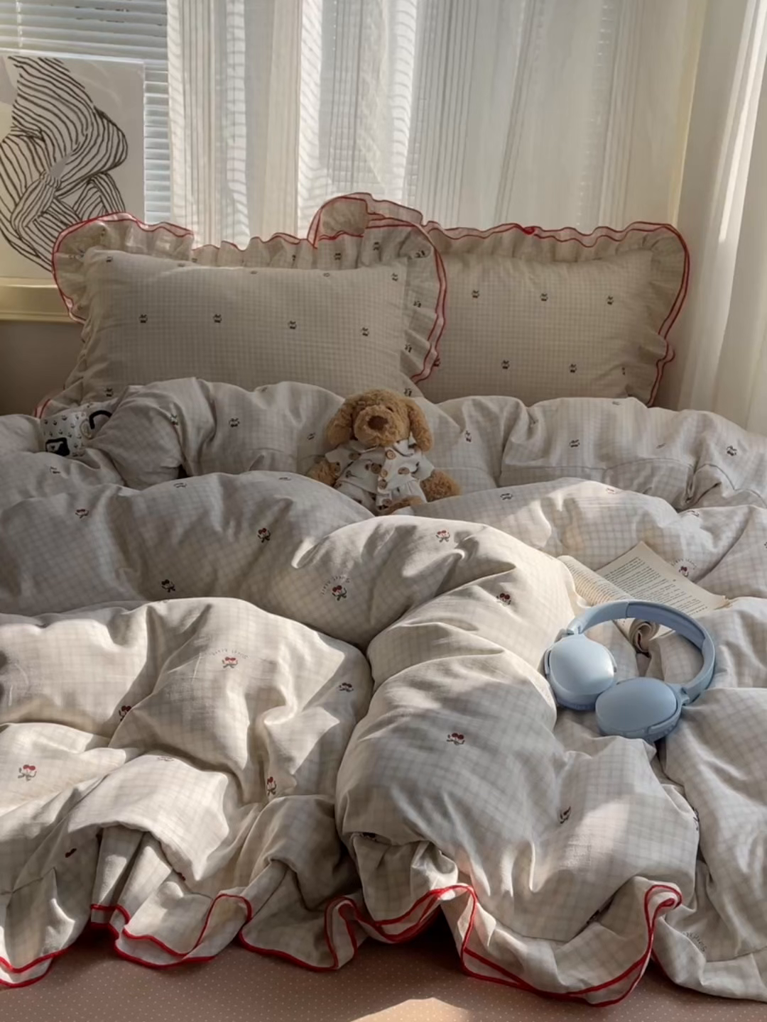 91家纺网 家纺一手货源 找家纺 （总）瑞莱 （持续上新）2026新款舒柔水洗棉小清新双层花边四件套