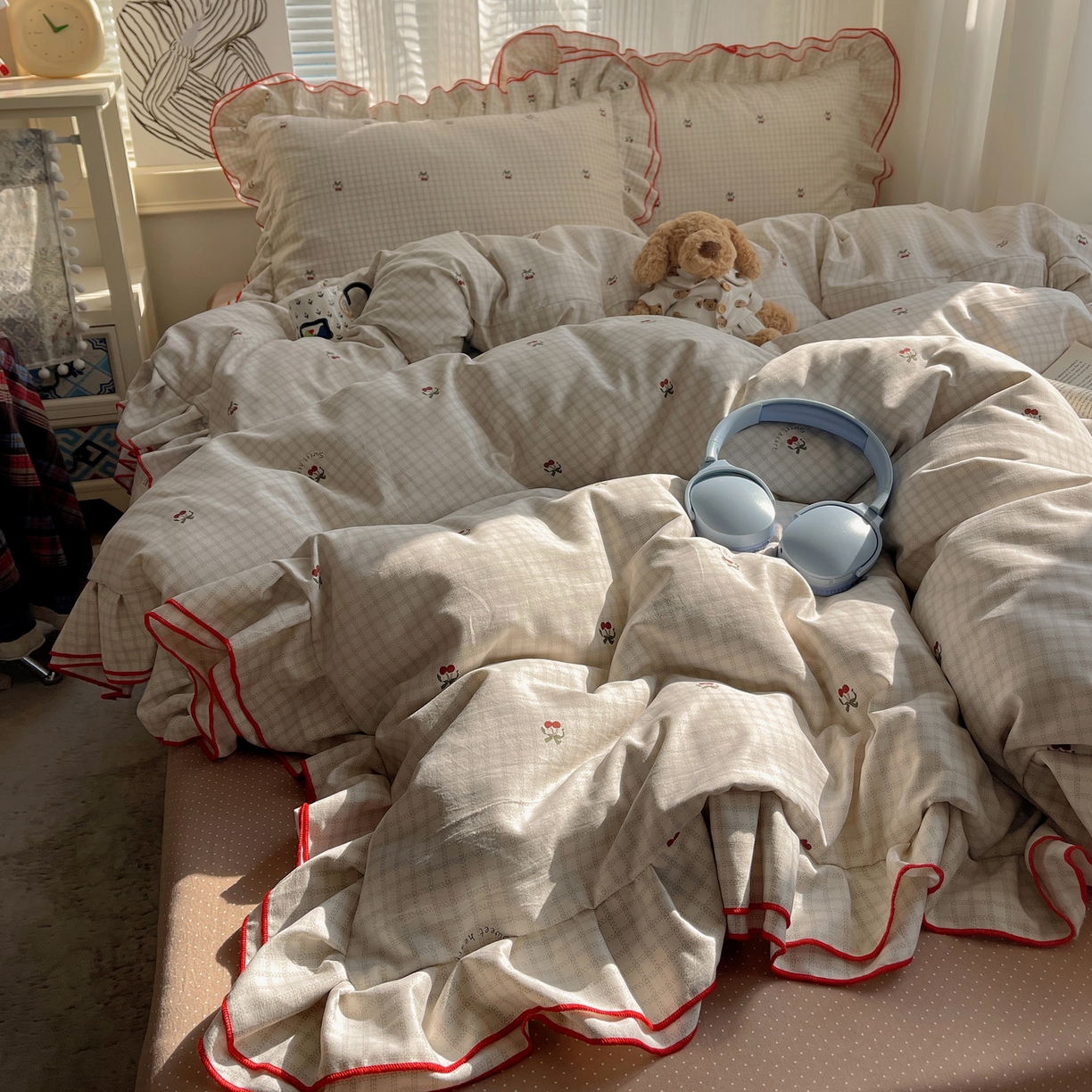 91家纺网 家纺一手货源 找家纺 （总）瑞莱 （持续上新）2026新款舒柔水洗棉小清新双层花边四件套