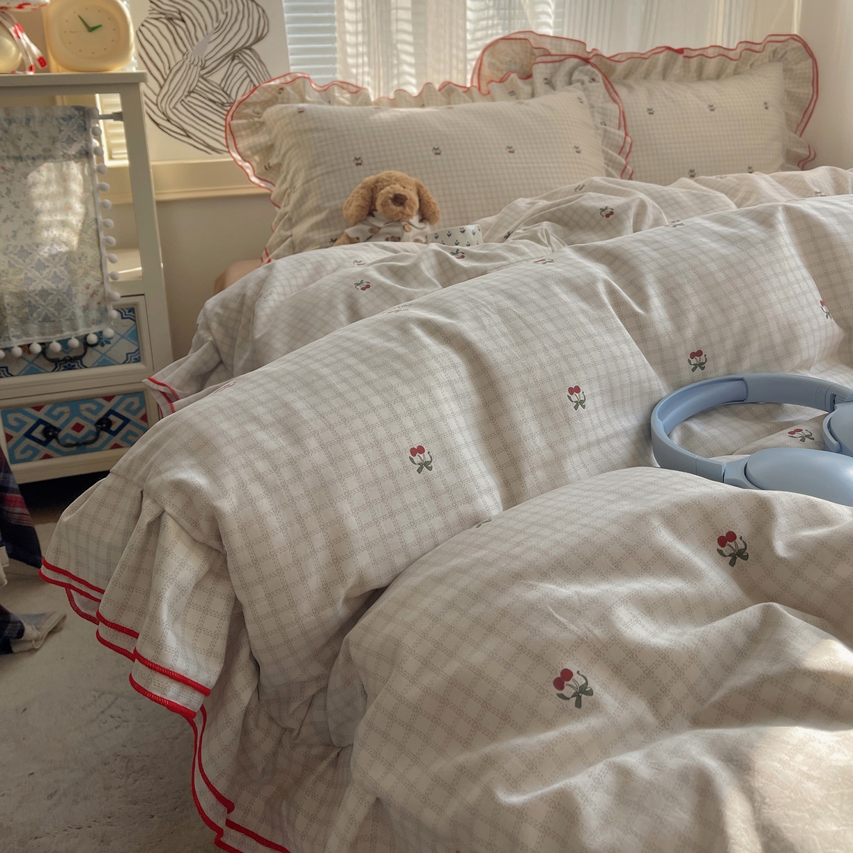 91家纺网 家纺一手货源 找家纺 （总）瑞莱 （持续上新）2026新款舒柔水洗棉小清新双层花边四件套