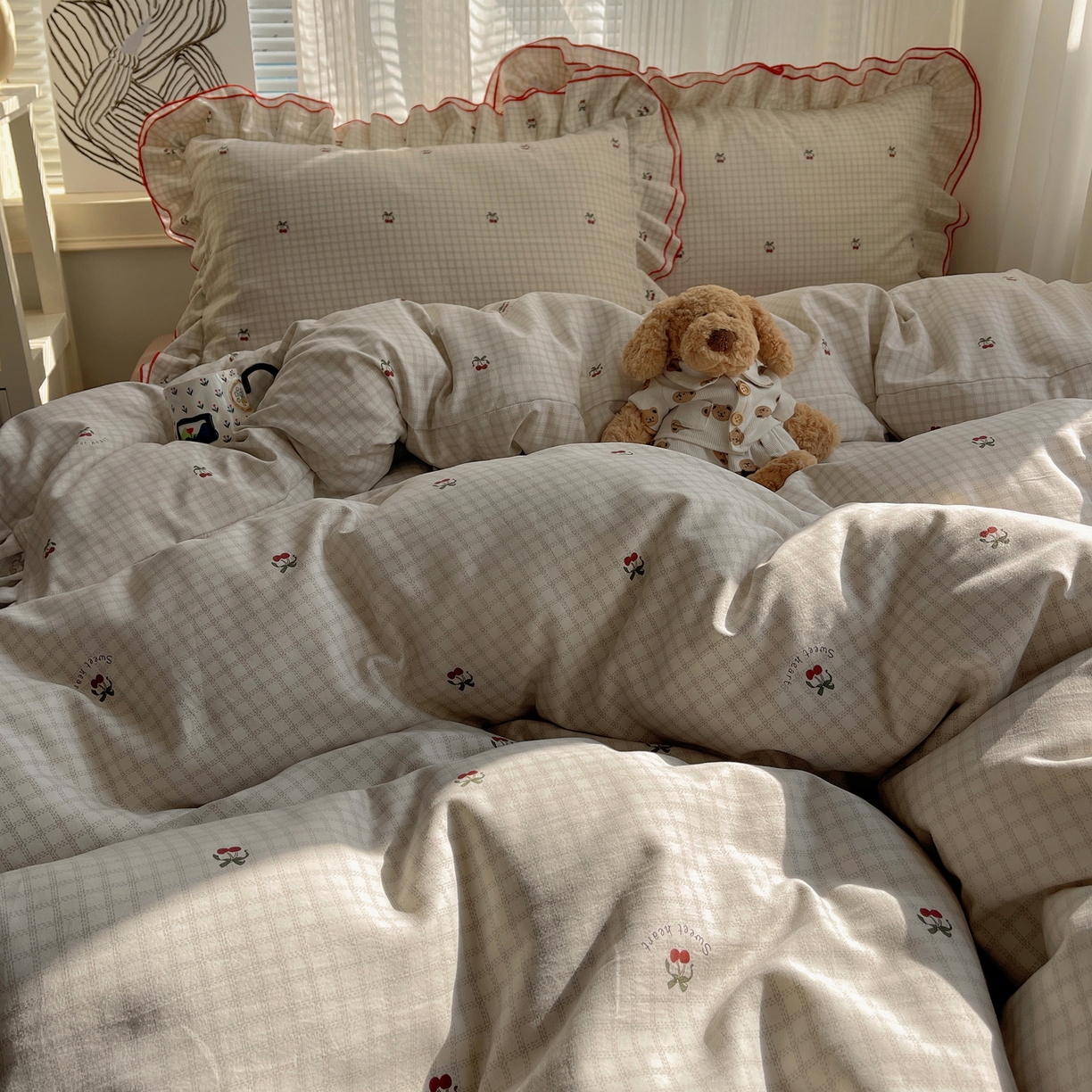 91家纺网 家纺一手货源 找家纺 （总）瑞莱 （持续上新）2026新款舒柔水洗棉小清新双层花边四件套