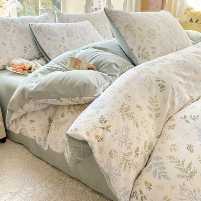91家纺网 家纺一手货源 找家纺 诗黛尔 2026新款学生季仙女小花卉植物卡通云朵棉四件套三件套（二） 晴翠
