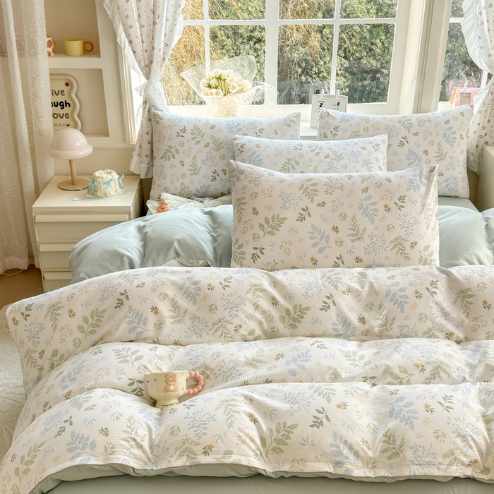 91家纺网 家纺一手货源 找家纺 诗黛尔 2026新款学生季仙女小花卉植物卡通云朵棉四件套三件套（二） 晴翠