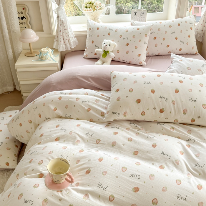 91家纺网 家纺一手货源 找家纺 诗黛尔 2026新款学生季仙女小花卉植物卡通云朵棉四件套三件套（二） 恬淡时光