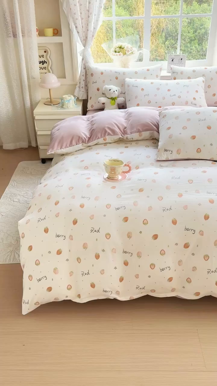 91家纺网 家纺一手货源 找家纺 诗黛尔 2026新款学生季仙女小花卉植物卡通云朵棉四件套三件套（二） 恬淡时光