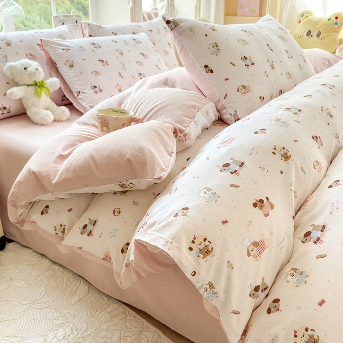 91家纺网 家纺一手货源 找家纺 诗黛尔 2026新款学生季仙女小花卉植物卡通云朵棉四件套三件套（二） 阳光小厨