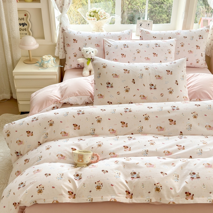 91家纺网 家纺一手货源 找家纺 诗黛尔 2026新款学生季仙女小花卉植物卡通云朵棉四件套三件套（二） 阳光小厨