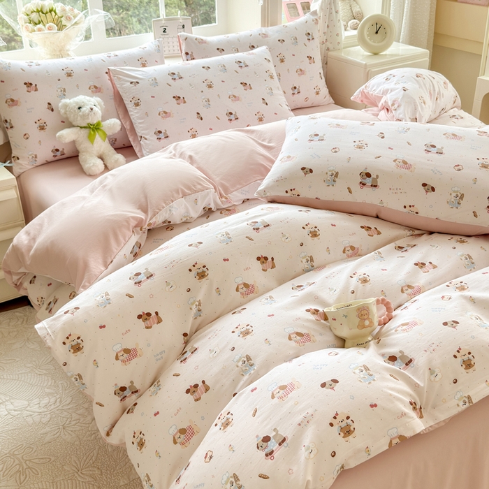 91家纺网 家纺一手货源 找家纺 诗黛尔 2026新款学生季仙女小花卉植物卡通云朵棉四件套三件套（二） 阳光小厨