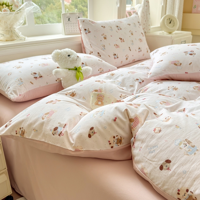 91家纺网 家纺一手货源 找家纺 诗黛尔 2026新款学生季仙女小花卉植物卡通云朵棉四件套三件套（二） 阳光小厨