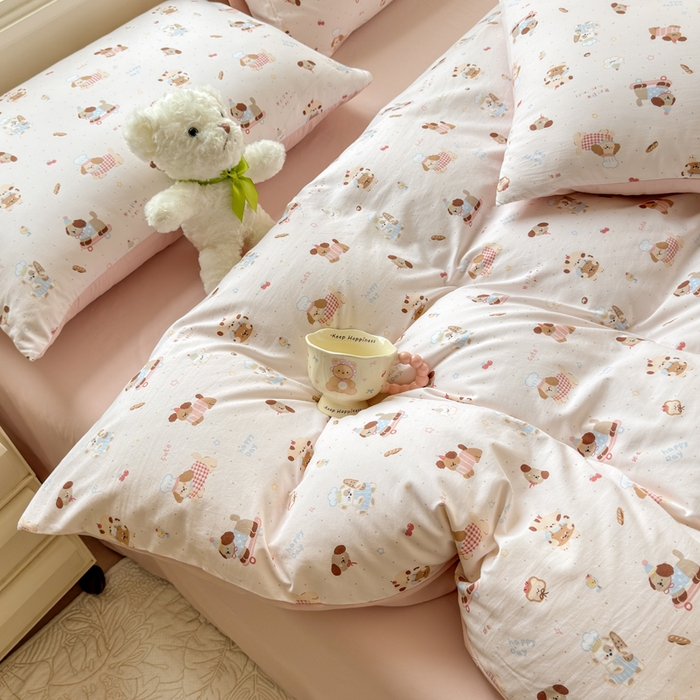 91家纺网 家纺一手货源 找家纺 诗黛尔 2026新款学生季仙女小花卉植物卡通云朵棉四件套三件套（二） 阳光小厨