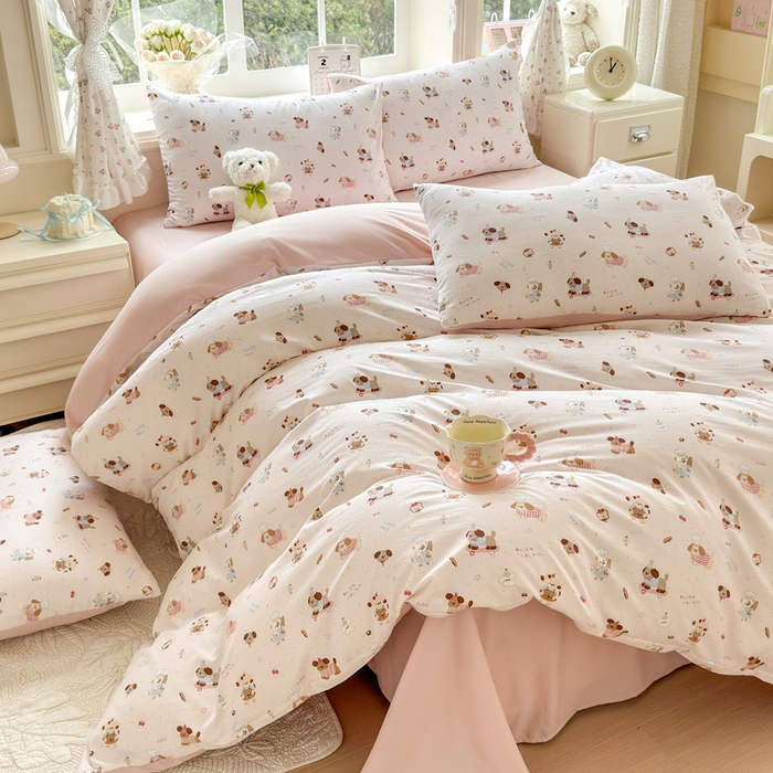 91家纺网 家纺一手货源 找家纺 诗黛尔 2026新款学生季仙女小花卉植物卡通云朵棉四件套三件套（二） 阳光小厨