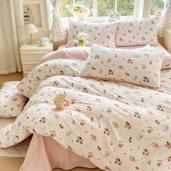 91家纺网 家纺一手货源 找家纺 诗黛尔 2026新款学生季仙女小花卉植物卡通云朵棉四件套三件套（二） 阳光小厨