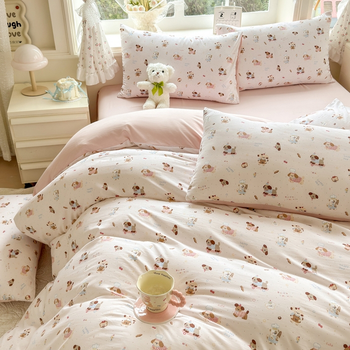 91家纺网 家纺一手货源 找家纺 诗黛尔 2026新款学生季仙女小花卉植物卡通云朵棉四件套三件套（二） 阳光小厨