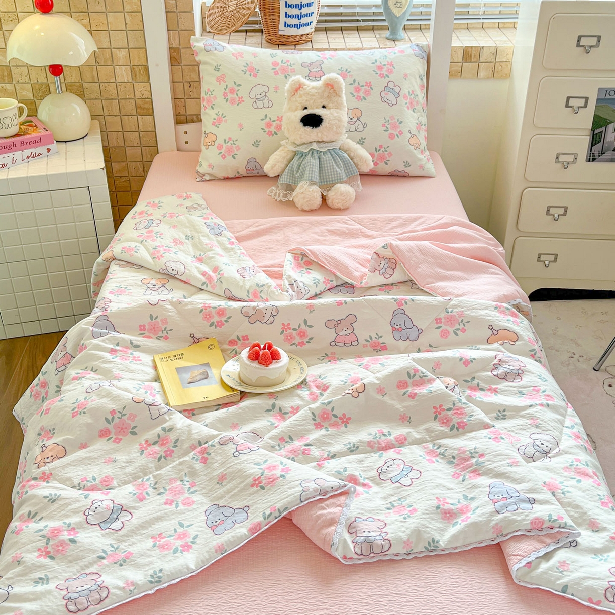 91家纺网 家纺一手货源 找家纺 （总）川悦生活 2026春夏新款双层纱皱皱纱学生床夏被夏凉被空调被三件套