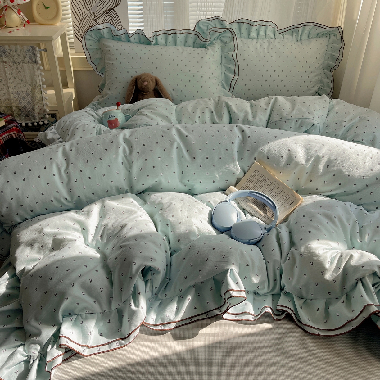 91家纺网 家纺一手货源 找家纺 瑞莱 （持续上新）2026新款舒柔水洗棉小清新双层花边四件套 千千结