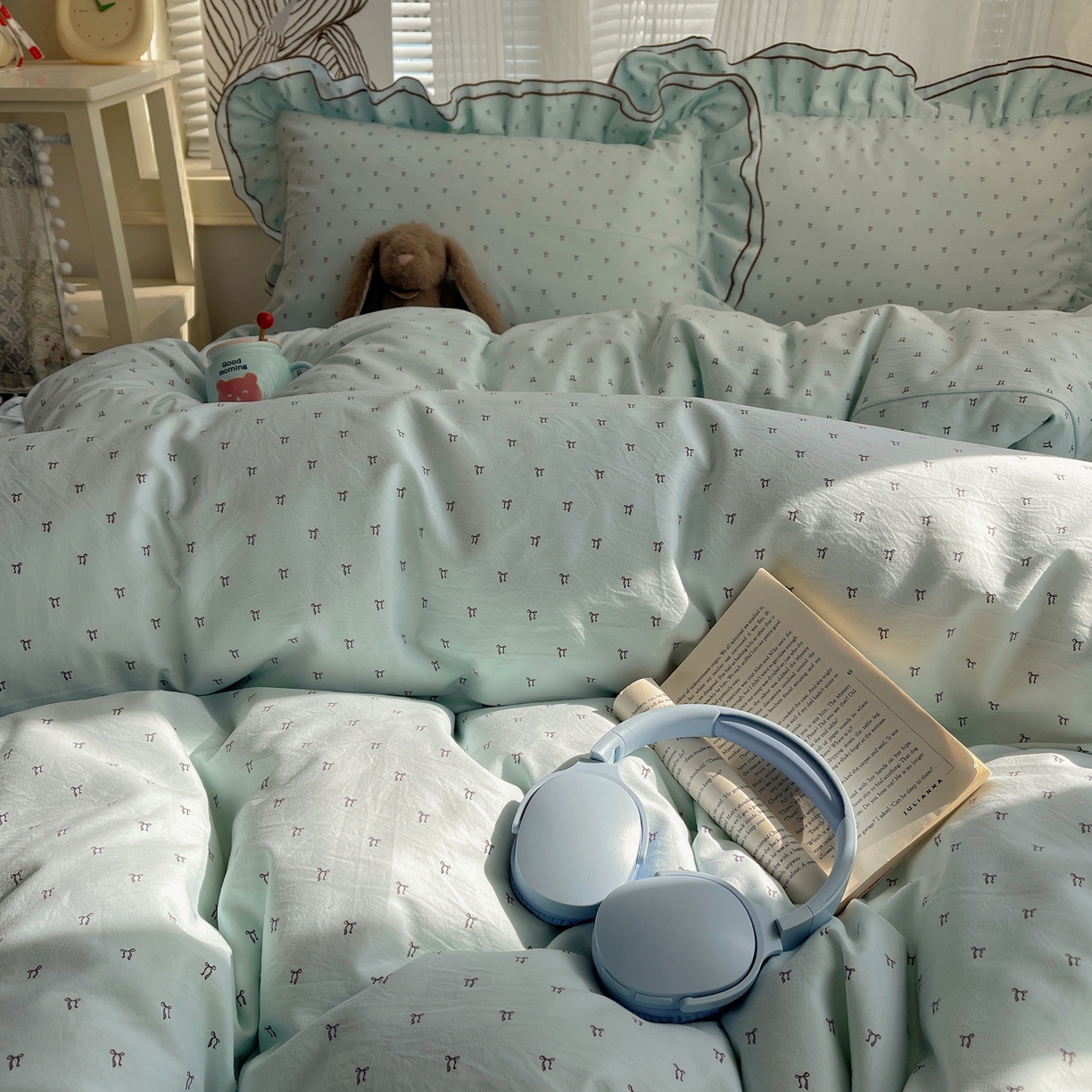 91家纺网 家纺一手货源 找家纺 瑞莱 （持续上新）2026新款舒柔水洗棉小清新双层花边四件套 千千结