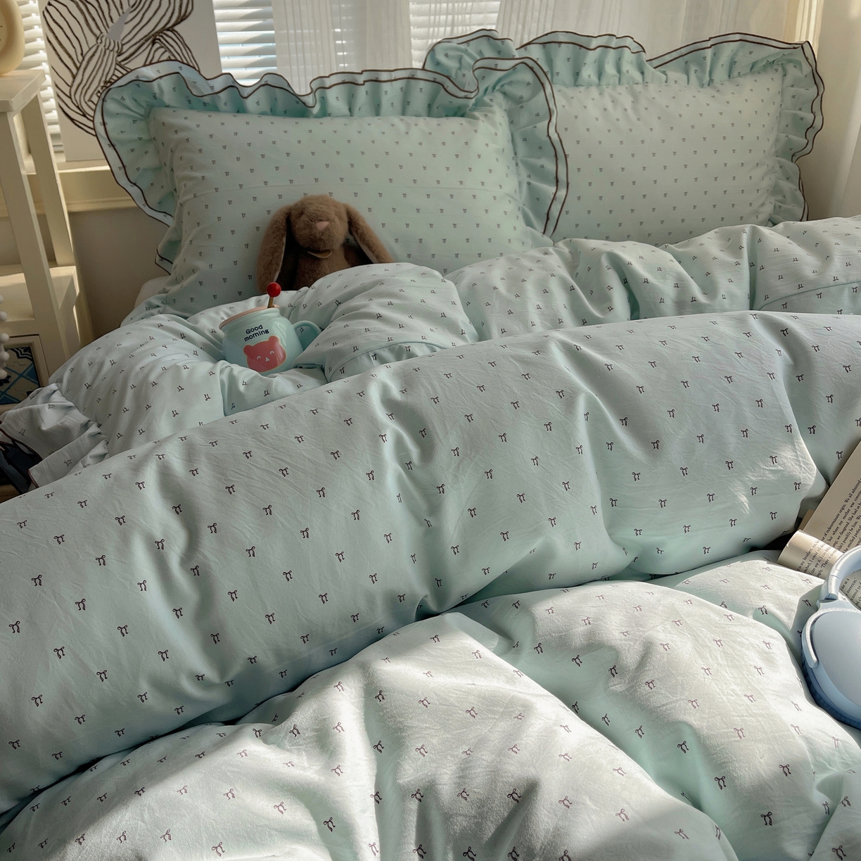 91家纺网 家纺一手货源 找家纺 瑞莱 （持续上新）2026新款舒柔水洗棉小清新双层花边四件套 千千结