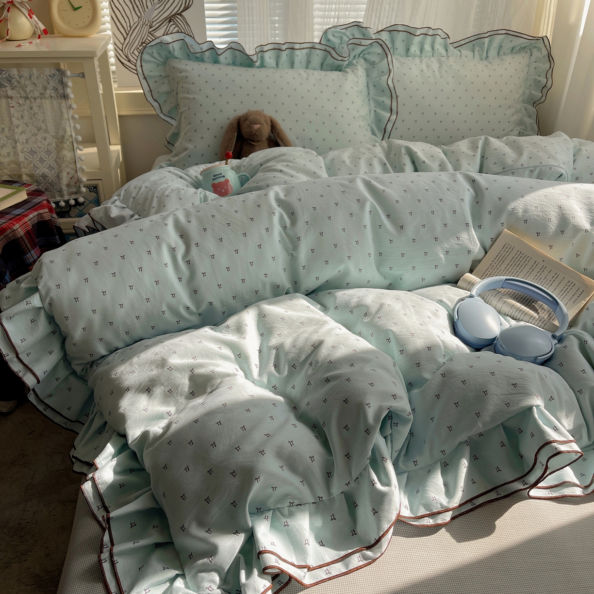 91家纺网 家纺一手货源 找家纺 瑞莱 （持续上新）2026新款舒柔水洗棉小清新双层花边四件套 千千结