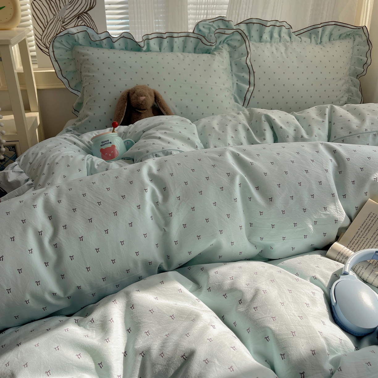 91家纺网 家纺一手货源 找家纺 瑞莱 （持续上新）2026新款舒柔水洗棉小清新双层花边四件套 千千结