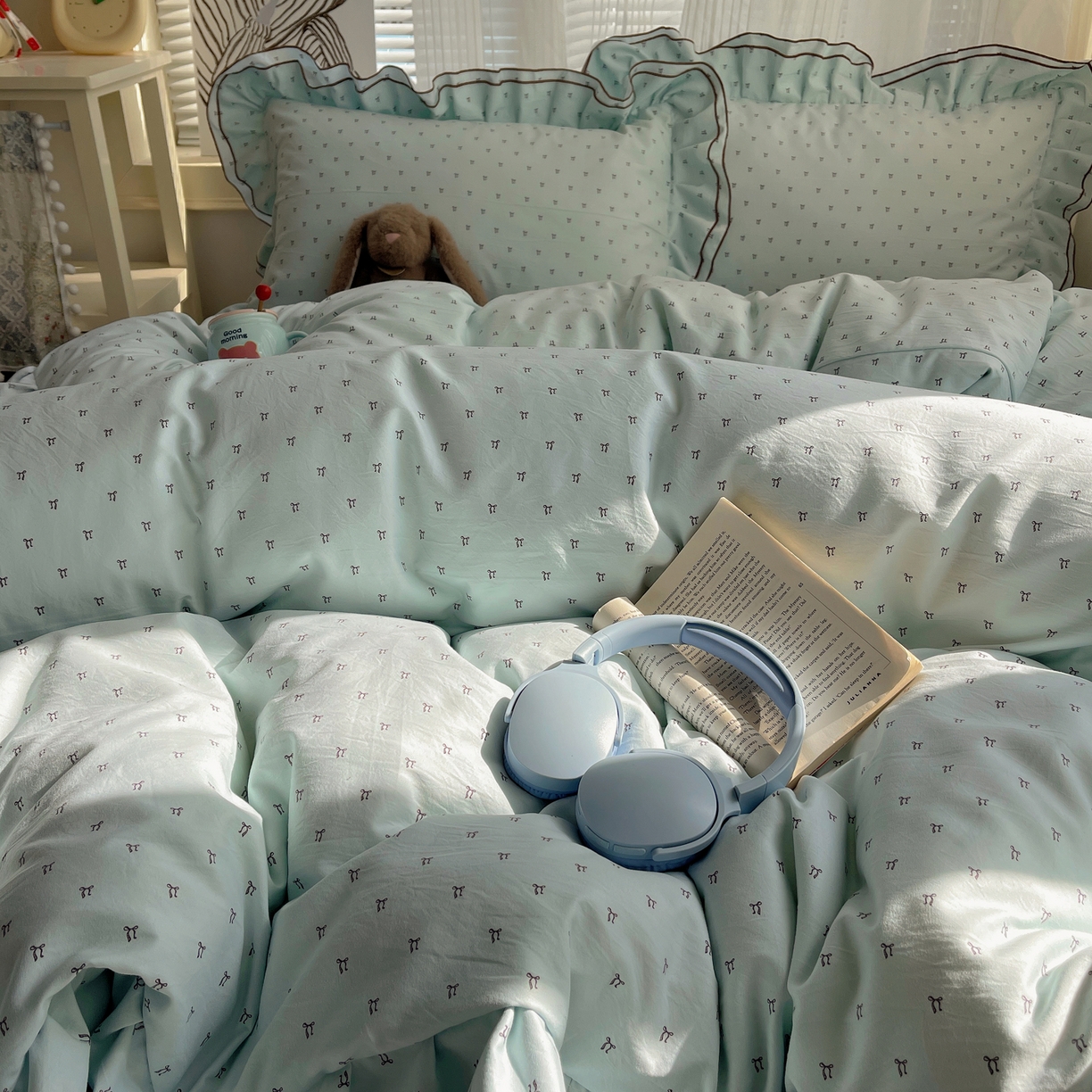 91家纺网 家纺一手货源 找家纺 瑞莱 （持续上新）2026新款舒柔水洗棉小清新双层花边四件套 千千结